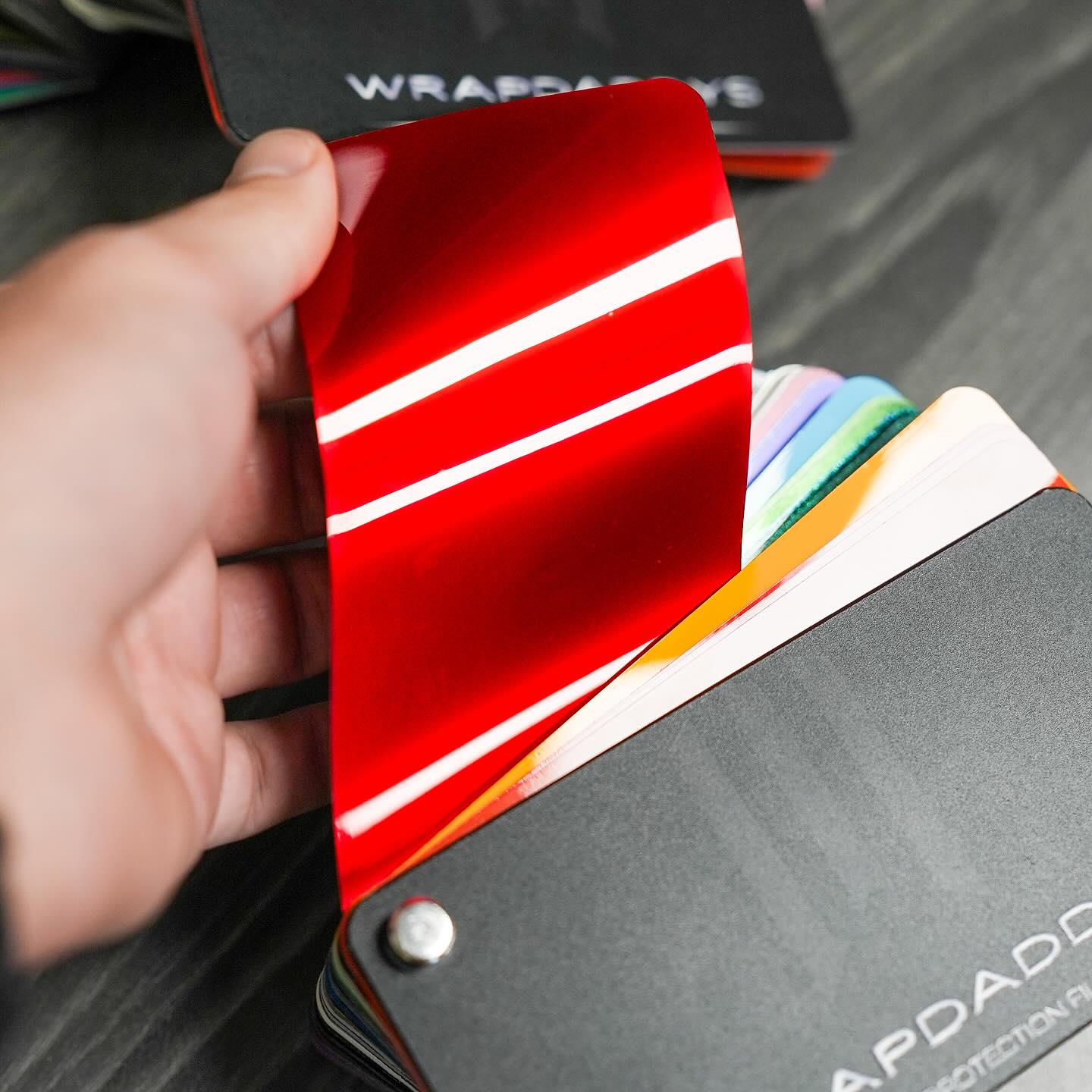 Background of a colored paint protection film swatchbook